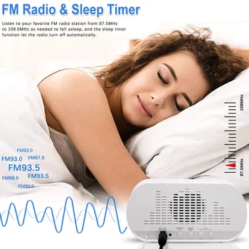 Budík, Rádio, FM s Sleep Timer, Dual Port USB Nabíjanie, Digitálny Displej,s Stmievanie,Nastaviteľné Objem (Biela)