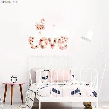 DIY ľúbostné Listy PVC Samolepky na Stenu Kvet Flamingo Odtlačkový Domov Obývacej Izby, Spálne Dekorácie Vymeniteľné Moderného Umenia Samolepky