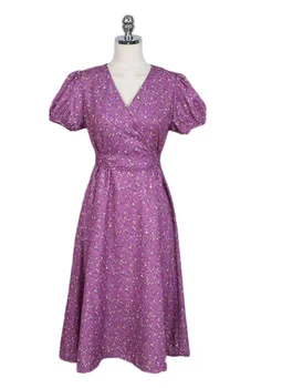 Opasok Plus veľkosť Letné Šaty Dievčatá Boho Strany Žien Vintage Šaty purple Tlač čipky Krátky Rukáv Ženy Šaty Župan Vestido