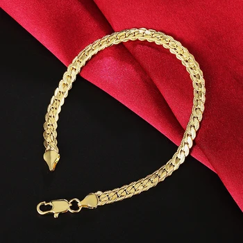 Zlatá Farba Strieborná Reťaz Náramok Pre Mužov, Ženy 925 Silver Módne Šperky Obrubník Kubánskej Náramky