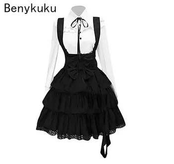 2021 Dámske Klasické Lolita Tortu Šaty Inšpirované Vintage Ženy Oblečenie Cosplay Anime Girl Black Dlhý Rukáv Stredoveké Tričko Šaty
