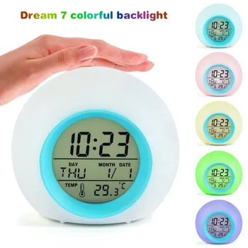 Digitálne Hodiny LED Kruhové Európe Colore Zmena Spánok Ploche Tabuľka Alarm Elektronický písací Stôl Digitálne detská Izba Domova