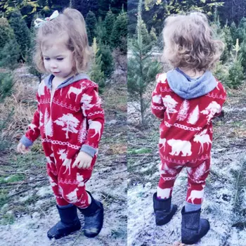 Vianočné Dieťa Dievča Chlapci Strany Vianočné Romper Jumpsuit Oblečenie Batoľa Detský Dievčatá Zips S Kapucňou Dlhý Remienky Vianočné Darčeky, Oblečenie, Topy
