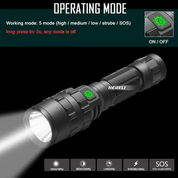 Poľovnícke taktické led baterky usb nabíjateľná led baterka silný flash light cree xm l2 nepremokavé 18650 batérie ručné svietidlo