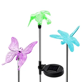 3 Pack LED Solárne Kolibrík Motýľ Dragonfly Svetlo Multi Farby Záhrada Cesta lampy Vonkajšie Krajiny Cesta Trávnik Lampa