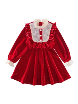 Horúca Červená Vianočné Šaty pre Dievčatá Výkon Strany Narodeniny Oblečenie Zimné Jeseň Deti Nežnej deti, Dievčatá Šaty Teplé Oblečenie