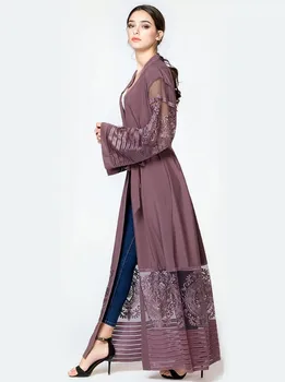2019 Abaya Cardigan čipky Velvet Moslimských Hidžáb Oblečenie turecký Islamské Oblečenie Župan Dubaj Kaftane Abayas Pre Ženy Moslimské Oblečenie