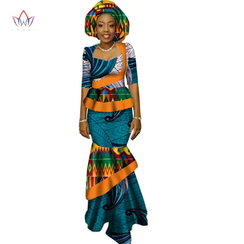 2021 Nových Afrických Dlho Tlačiť Sukne Maxi Šaty, Oblek Polovičný Rukáv Plodín Topy Spájať Šaty Bazin Afriky Oblečenie pre Ženy WY1417
