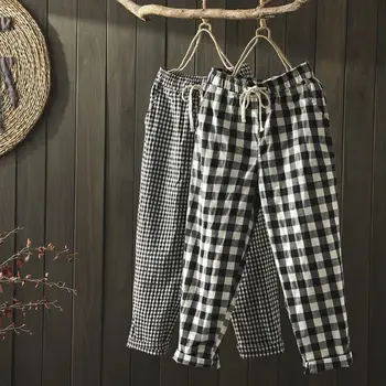 Japonský Kockované Nohavice Ženy Lete Bežné Slim Vrecká Voľné Nohavice Čierna Biela Streetwear 2020 Bežné Harajuku Dámske Nohavice