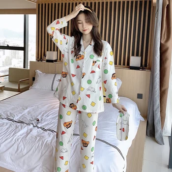 Anime Shin-Chan Pyžamo Pár Sprint Jeseň Bavlnené Pyžamá Japonsko Kreslené Cardigan Dlhé Nohavice Dievčatá Sleepwear 3ks Homesuit Iny