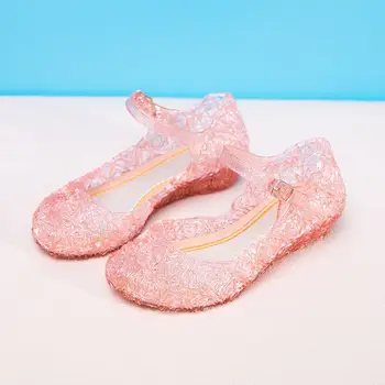 Transparentné sandále deti, dievčatá v lete kliny topánky nosiť resitant candy farby lacné topánky dieťa bežné listov