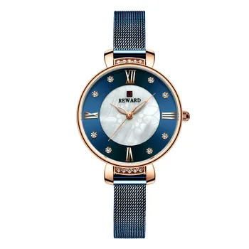 Odmena Shell Dial Modrá Ženy Hodinky Top Značky Luxusné Drahokamu Ocele Milanese Popruh Náramkové hodinky Dámske Hodinky reloj mujer