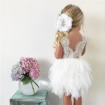 Deti Šaty Pre Dievča 2018 Dievčatá Oblečenie Backless Biela Lištovanie Princess Party Šaty Elegantné Obrad 4 5 6 Rokov Dievča Kostým
