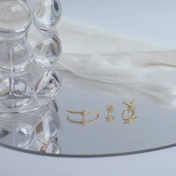 14k Reálne Pozlátené Módne Šperky Crystal Star Asymetrický Nádherné Stud Náušnice pre Ženu Dovolenku Strany Elegantné Náušnice