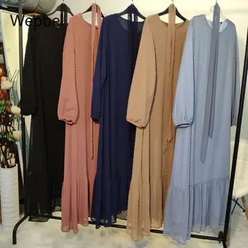WEPBEL Dlhý Rukáv Blízkom Východe Abays Plus Veľkosť Ženy Moslimské Oblečenie Panel Módne Vysoký Pás O-krku Big Swing Islamské Oblečenie