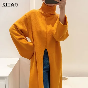 XITAO Split Plus Veľkosť Šaty Módne Nové Ženy Móda Nové Turtleneck Nepravidelný Celý Rukáv 2020 Zimné Menšiny Šaty ZXR1461