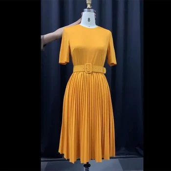 Africký Štýl Ženy Bežné Belted Skladaný Šaty Elegantná, Chic Office Lady-Line Vysoký Pás Šaty 2020 Jeseň Zimné Móda