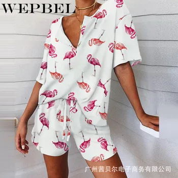 WEPBEL Ženy Pyžamo Nastaviť Letné Voľné Krátke Sleepwear Dievčatá Pohodlné Domáce Oblečenie Set sa