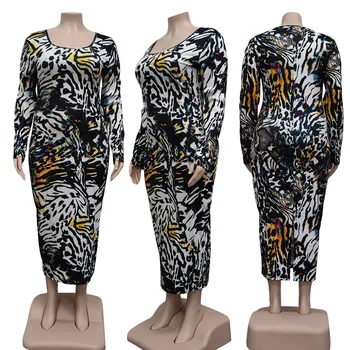 Šaty Žien Tlač Šaty S Dlhým Rukávom 2020 Jar Leto Plus Veľkosť Oblečenie Afriky Okolo Krku Party Šaty Festival Oblečenie