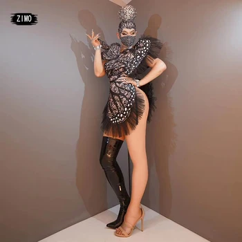 Vianočný kostým drag queen festival black butterfly wings príslušenstvo drahokamu tanečné oblečenie žien s chvost fáze cosplay