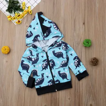 Batoľa Detský Baby Chlapci Dinosaura na Zips s Kapucňou Mikiny Kabát Hoodies Jar Jeseň Oblečenie pre 1-6Y