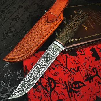 PEGASI G10+Damasku ocele kolo drevená rukoväť, vonkajšie lovecký nôž vysokú tvrdosť CNC rovno čepeľ li darčeky nože veľkoobchod