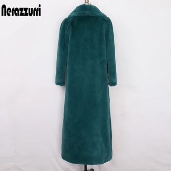 Nerazzurri Zimné maxi umelú kožušinu kabát ženy dlhý rukáv šatkou golier X-dlhé načechraný kožušinový kabát Plus veľkosť módne 2020 6xl 7xl