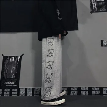 Y2k Módne kórejský Širokú Nohu, Nohavice Karikatúra Tlače Harajuku Vysoký Pás Nohavice Žena nohavice na Jar Streetwear Voľné Tepláky