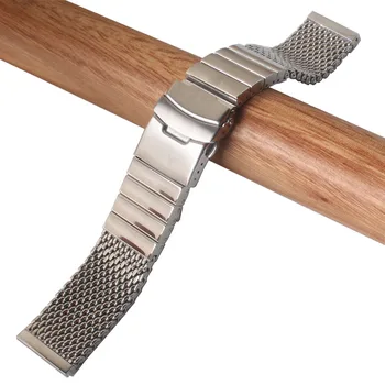 Watchband Shark Oka a nerezovej ocele pevné odkazy Hodinky remienok poľský 22 mm Striebra s bezpečnostnou Sponou pre Mechanické hodinky pánske