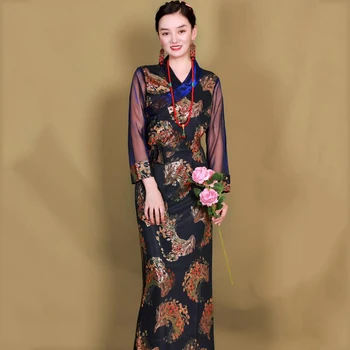 Tibetský Retro Šaty s dlhými Rukávmi etnických župan Čínskej Tradičnej Clothings pre Ženy Tibete Oblečenie Orientálne Šaty Vestido