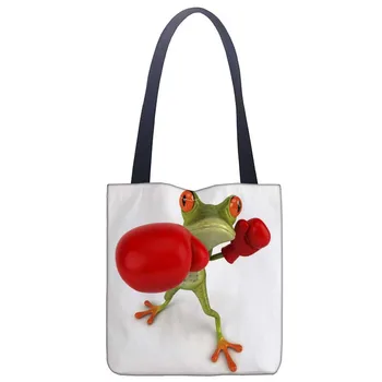 Vlastné žaba vytlačené plátno tote bag pohodlné nakupovanie taška žena taška študent taška DIY LOGO DROP SHIPPING