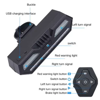 Multi Svetelné Režimy Bicyklov Svetla Smart Auto Brzdu na Snímanie Svetla, USB Nabíjanie LED Cyklistické zadné svetlo na Bicykel, Diaľkové Ovládanie TurnLight