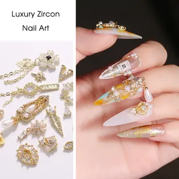 5 ks 3D kvet reťazca nail art zirkón pearl nechtov šperky kryštály kamienkami nechty príslušenstvo nail art, ozdoby na nechty, charms