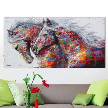 Dve Beží Kôň Plagáty a Vytlačí Wall Art Obraz, olejomaľba na Plátne Zviera Tlače Pre Obývacia Izba Domova Bez Rámu