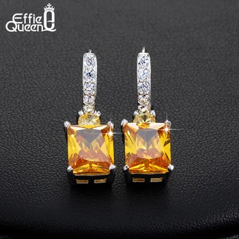 Effie Kráľovná 4ct Veľké Námestie AAA Žltá Kubický Zirkón Náušnice Luxusné Ženy, Svadobné Zapojenie Visieť Náušnice Šperky HOE126