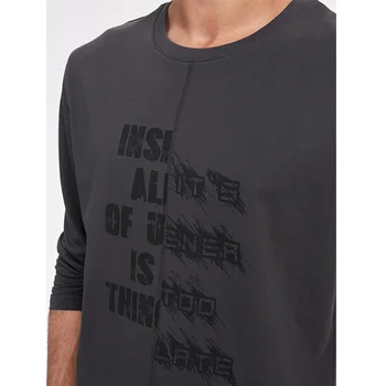 KUEGOU Bavlna Oblečenie pánske T-shirt Long Sleeve Jednoduché Tees Jeseň Fashion List tlač T Shirt Mužov Top ZT-88092