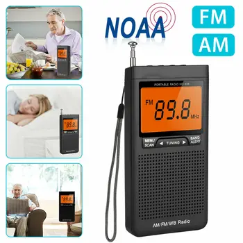 Mini Pocket AM, FM Rádio Prenosný Reproduktor Núdzové Vrecku NOAA AM FM Meteo Stanica S Slúchadiel, Budík, Rádio