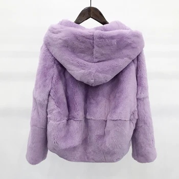 2019 celé kože prírodné reálne Rex kožušinový kabát oblečenie dámske zimné kapucňou krátka bunda dlhým rukávom vrchné oblečenie kabát veľkosť