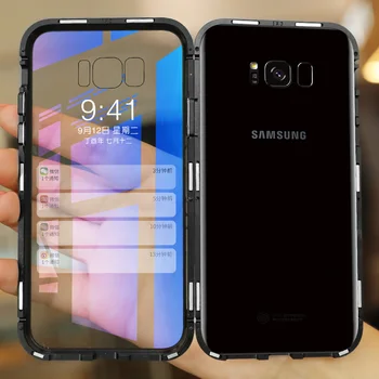 360 Magnetické Adsorpcie Telefón puzdro pre Samsung Galaxy A7 A9 J4 J6 2018 S9 S8 Plus S7 Hrany Tvrdené Sklo Zadný Magnet Poznámka 8 9