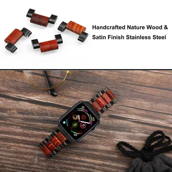 Prírodné Drevo & Nehrdzavejúcej Ocele Watchband pre Apple Hodinky iWatch SE Série 6 5 4 3 2 44 mm 42mm 40 mm 38 mm Červený Santal Kapela Popruh