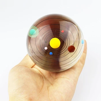 80mm 3D Crystal Ball Solárny Systém s LED Osvetlenie Base Miniatúrne Planét Model Sklo Svete Gule Ornament Domova