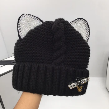 Nové teplé zimné individuality pletenie klobúk krásne čiapky s mačka uši pre ženy 's spp