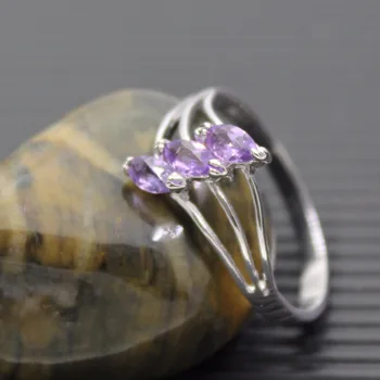 Prírodné ametyst strieborný prsteň 3ks 2,5 mm *5 mm prírodné ametyst drahokam krúžok pevné 925 silver ametyst šperky pre ženy