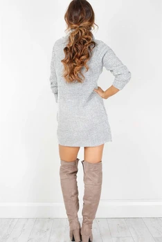 Nové Plus Veľkosť dámske Dlhý Rukáv Turtleneck Sveter Šaty Voľné Farbou 2020Autumn Zimné Bežné Mini Šaty Streetwear