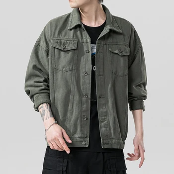 2021 Jar Jeseň Denim Jacket pánske Hip Hop Rifle Kabát Pevné Mužov Jeans Bunda Streetwear Bežné Bombardér Bunda vrchné oblečenie