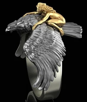 Osobnosti Nehrdzavejúcej Ocele Dievča Lietania na Eagle Krúžky Strana Steampunk Pohode Kruhy Striebornej farby Mužov Krúžok Šperky