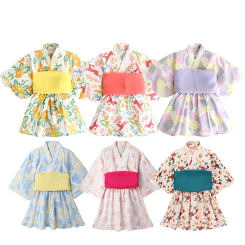 Nový Japonský Štýl Dievčatá Šaty Kimono Cosplay Tlač Haori Yukata Obi Hmong Japonsko Módne Oblečenie pre Batoľa 1-8 Rokov