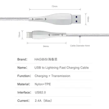 Hagibi Pfi USB Kábel na iPhone 11 Pro X XS 8 2.4 Rýchle Nabíjanie Lightning Kábel pre iPhone 6 USB Dátový Kábel Nabíjačka Telefónu Kábel