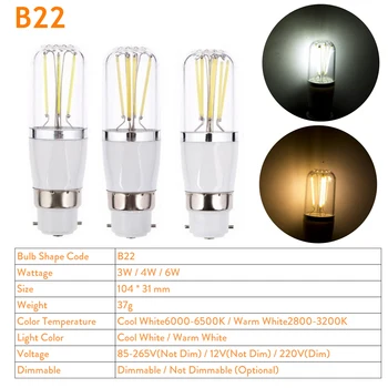 10X B22 Bajonet Stmievateľné LED Žiarovky Žiarovky 3W 4W 6W COB LED Svietidlo 220V DC 12V Nahradiť 30W 40 W 60 W Halogénová Lampa Pre Domáce