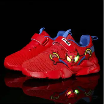 Disney Karikatúry Chlapci Spiderman Topánky Dieťa Svetelný Tenisky Značky Oka obuv Deti LED Blikajúce Topánky Dieťa Bežné Čistenie